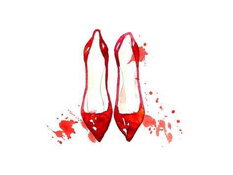 473x355 Red Watercolor Shoes Posters - Watercolor Shoes