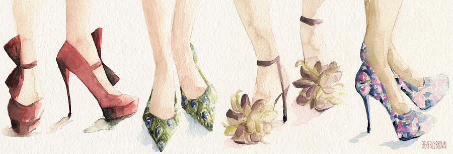 900x307 Spring Shoes Watercolor Fashion Illustration Art Print Painting By - Watercolor Shoes