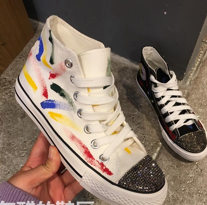 664x658 Diy Watercolor Painting Canvas Shoes High Help Casual Shoes 2018 - Watercolor Shoes