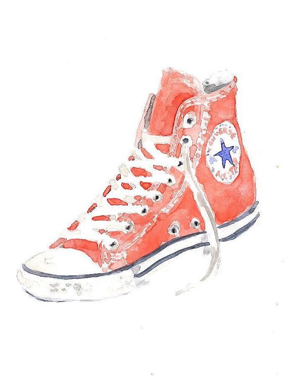 570x771 Converse All Star Shoes Original Watercolor Painting By Mydrops - Watercolor Shoes