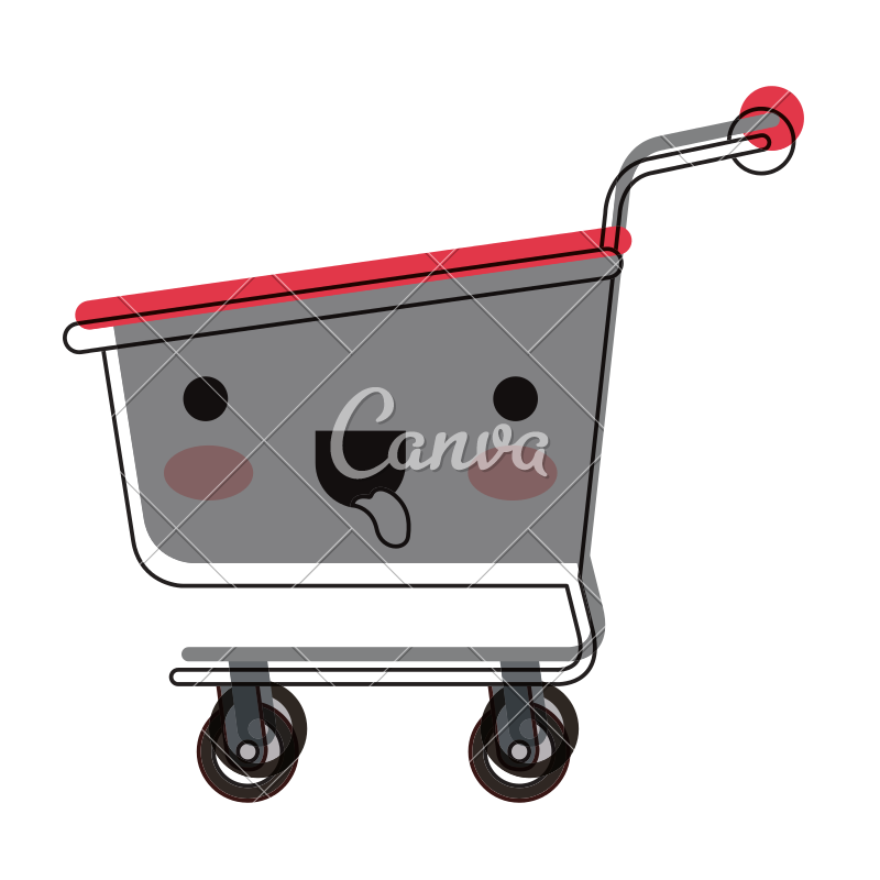 800x800 Kawaii Shopping Cart In Watercolor Silhouette - Watercolor Shopping