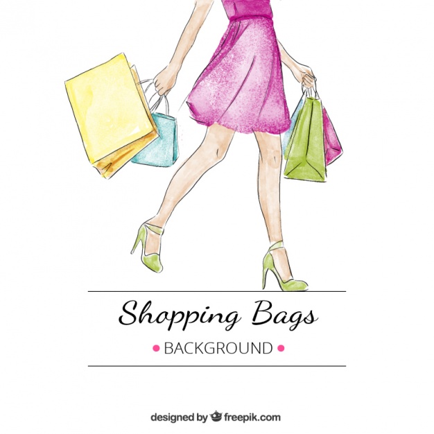 626x626 Watercolor Background Of Woman With Several Shopping Bags Vector - Watercolor Shopping