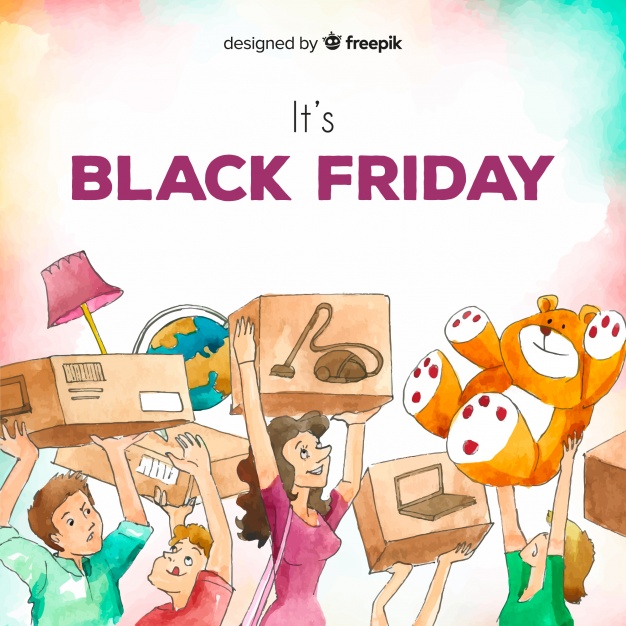 626x626 Watercolor Black Friday Sales Background With Happy People - Watercolor Shopping