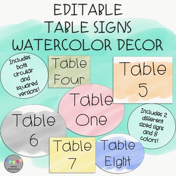 350x350 Editable Table Signs Watercolor Decor By Sweet Disposition Tpt - Watercolor Signs