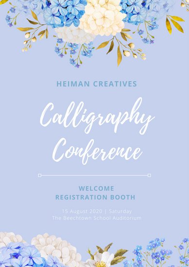 389x550 Light Blue And White Floral Watercolor Illustration Conference - Watercolor Signs