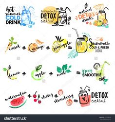 236x251 Set Of Hand Drawn Watercolor Signs Of Summer Drinks, Fruit Juices - Watercolor Signs