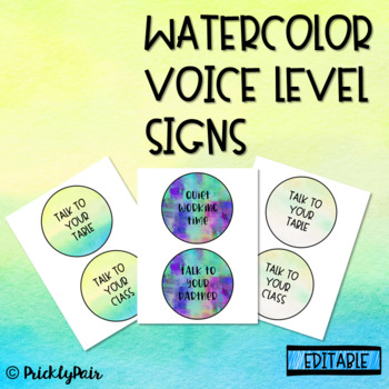 350x350 Watercolor Voice Level Signs Editable By Prickly Pair Tpt - Watercolor Signs