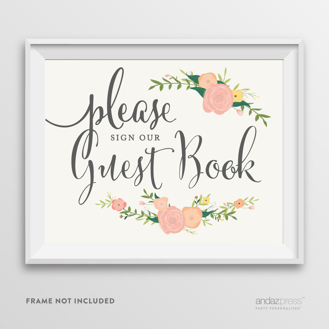 1100x1100 Andaz Press Wedding Party Signs, Floral Roses For Baby Bridal - Watercolor Signs
