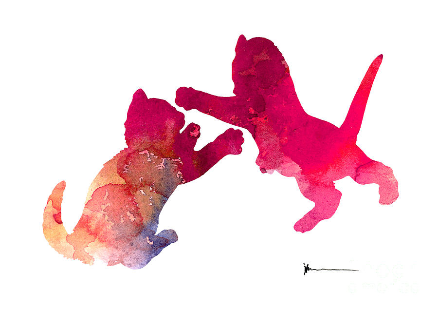 900x636 Two Abstract Cats Playing Watercolor Silhouette Painting By Joanna - Watercolor Signs