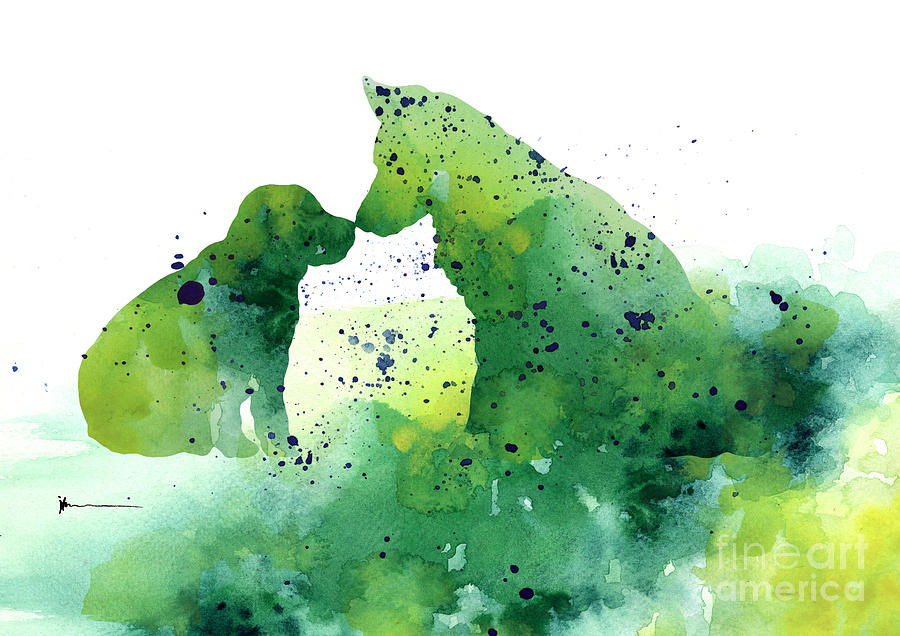 900x636 Two Dogs Silhouette Painting Watercolor Art Print Painting By - Watercolor Signs