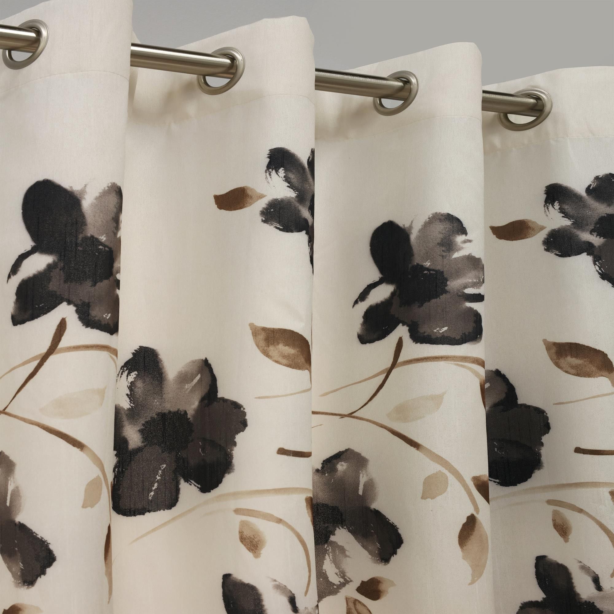 2000x2000 Couture Eden Faux Silk Floral Grommet Top Panel Charcoal - Watercolor Silk Fabric