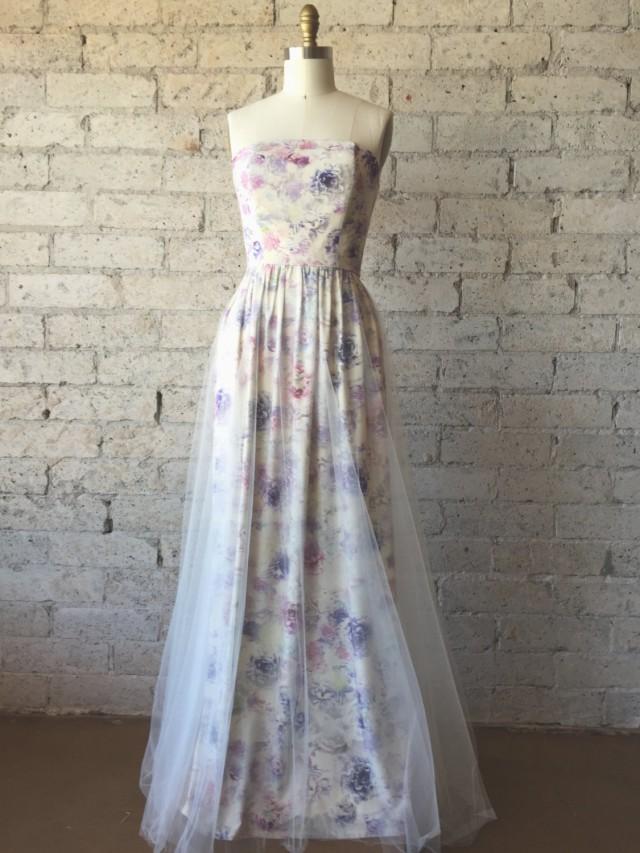 640x853 Strapless Whimsical Watercolor Floral Raw Silk Gown By Cleo And - Watercolor Silk Fabric