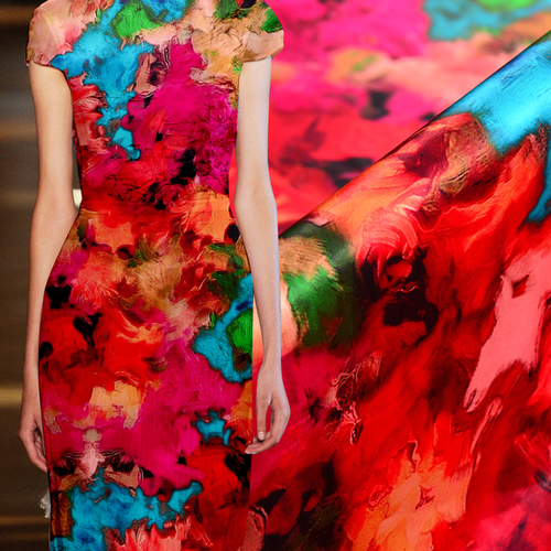 500x500 Stretch Silk Satin Fabric With Watercolor Painting Pattern - Watercolor Silk Fabric