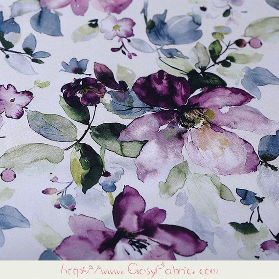 570x570 Watercolor Floral Foliage Print White Stretch Silk Fabric Width 42 - Watercolor Silk Fabric