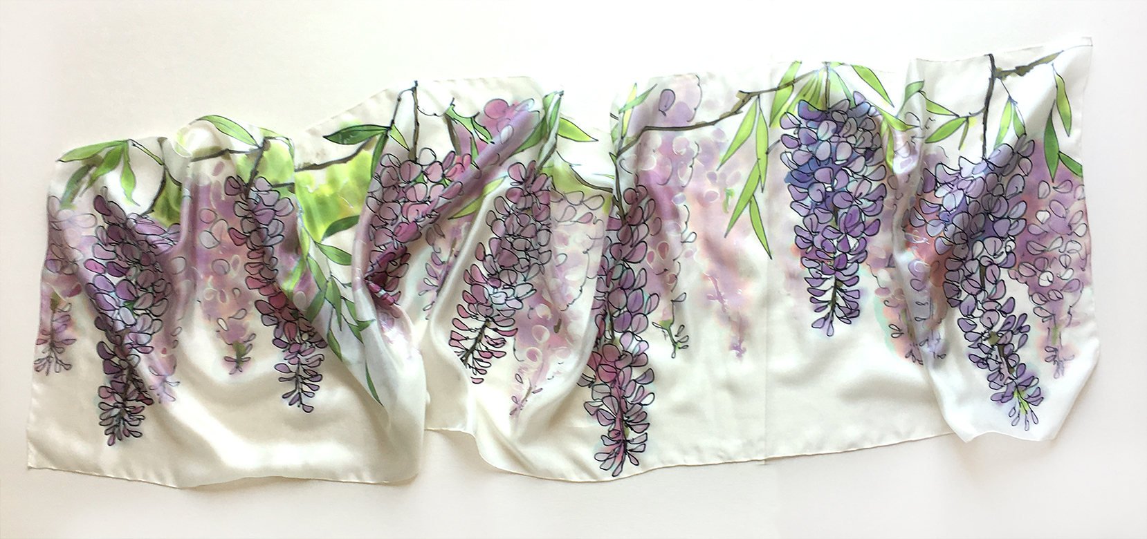 1658x780 Wisteria Silk Scarf Hand Painted Silk Floral Silk Shawl White Silk - Watercolor Silk Painting