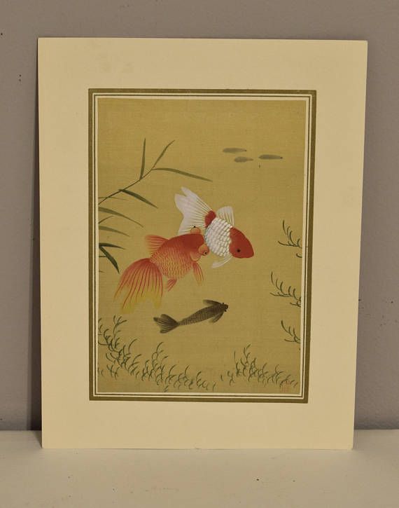 570x725 Chinese Goldfish Watercolor Silk Painting Matted Picture Chinese - Watercolor Silk Painting
