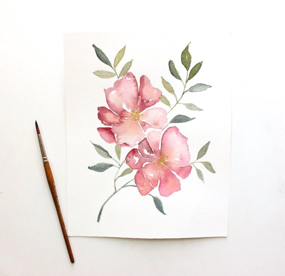 570x552 Simple Flower Portrait Watercolor Floral Print Etsy - Watercolor Simple Flowers