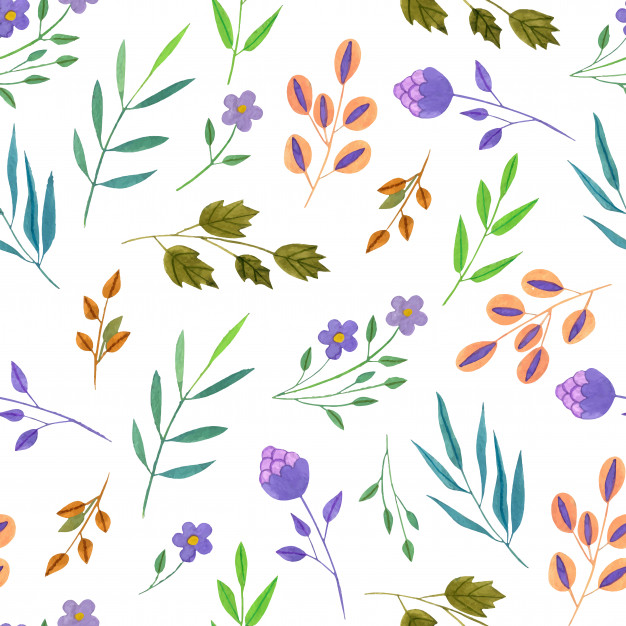 626x626 Watercolor Simple Flowers And Branches Seamless Pattern Vector - Watercolor Simple Flowers