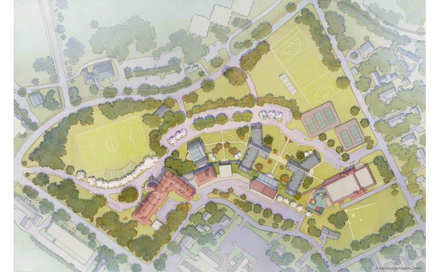 900x557 Art And Design Studios Rendering Portfolio - Watercolor Site Plan