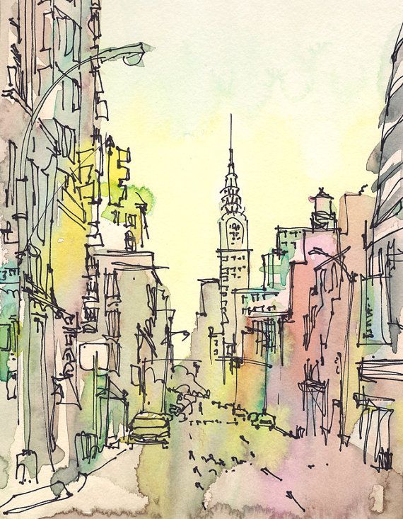 570x733 New York Sketch, Chrysler Building, New York City - Watercolor Sketch