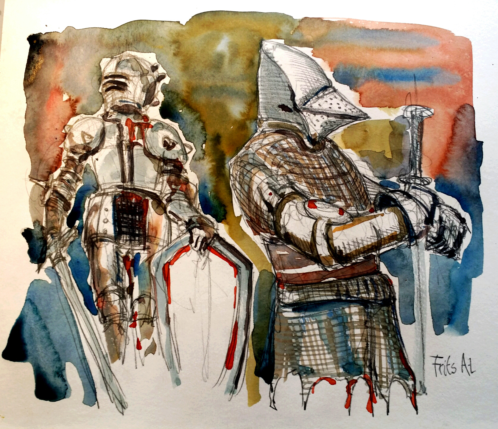 1672x1440 Knight Sketches Study The Hiking Artist Project By Frits Ahlefeldt - Watercolor Sketch Pencil