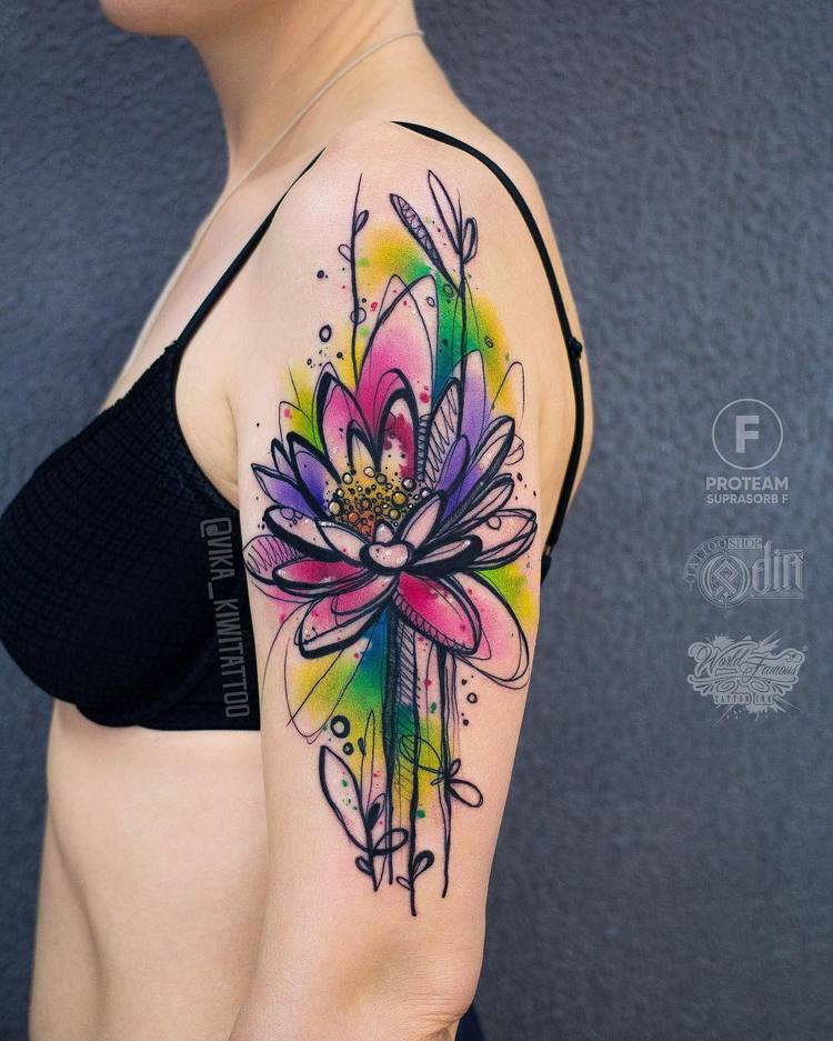 750x937 40 Graphic Watercolor Tattoos By Vika Kiwi - Watercolor Sketch Tattoo