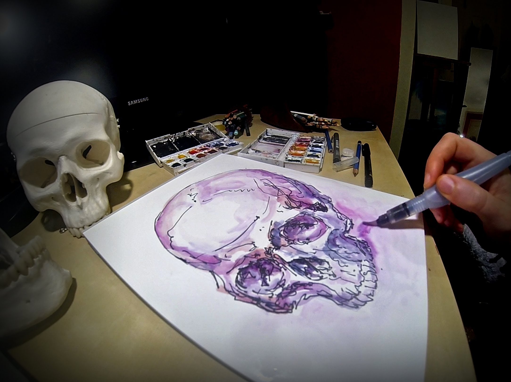 2168x1624 Purple Skull - Watercolor Skull