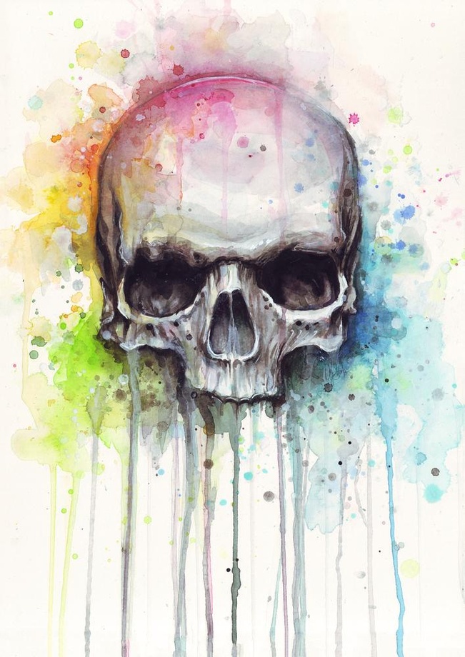 651x920 Skull Watercolor Painting, An Art Print By Olga Shvartsur - Watercolor Skull