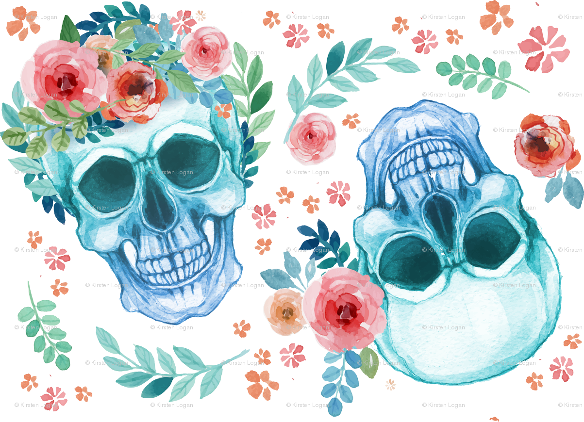 1203x870 Sugar Skull Watercolor Spring Flowers Wallpaper - Watercolor Skull
