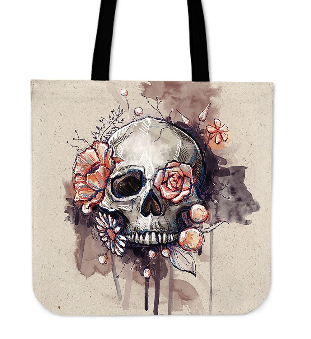 1000x1093 Watercolor Skull Tote Bag Tn54 - Watercolor Skull
