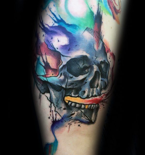 599x643 Nice Simple Watercolor Skull Tattoo - Watercolor Skull Tattoo