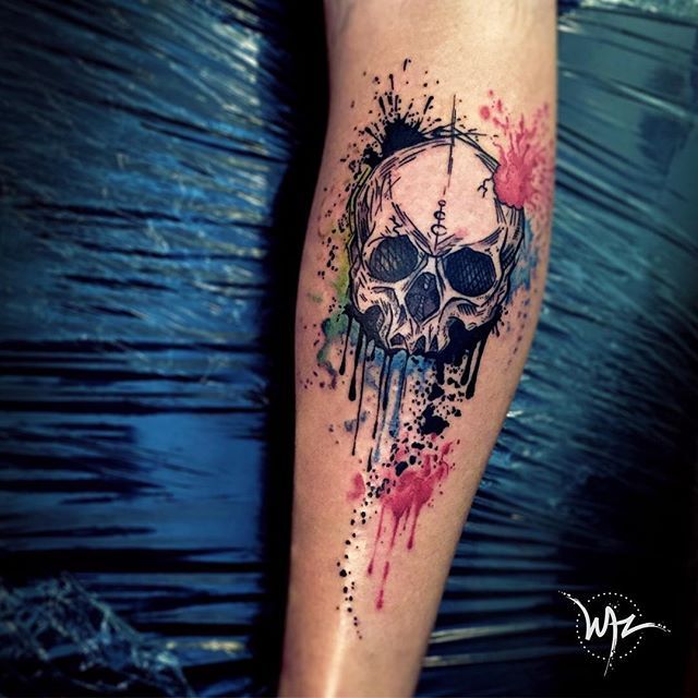 640x640 Sketch Watercolor Skull Tattoo - Watercolor Skull Tattoo