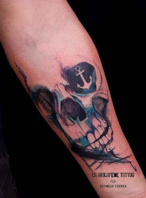 600x816 This Incredible Watercolor Skull. In My Skin - Watercolor Skull Tattoo