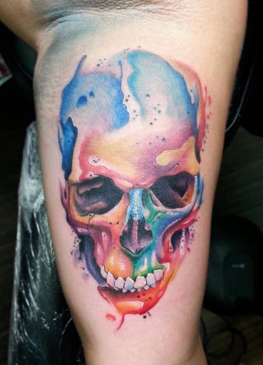 536x744 Watercolor Skull Tattoo - Watercolor Skull Tattoo