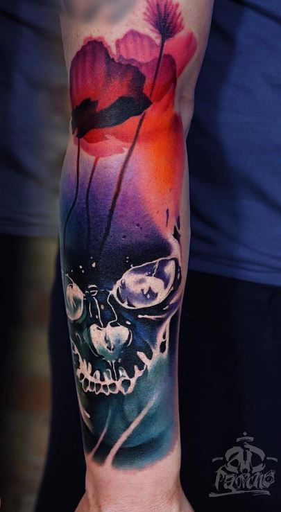 405x739 Watercolor Skull Tattoo Watercolor, Tattoo And Tatting - Watercolor Skull Tattoo
