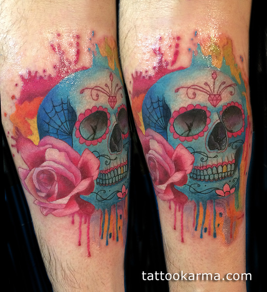 550x600 Watercolor Sugar Skull Tattoo - Watercolor Skull Tattoo