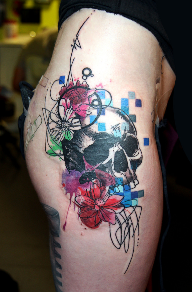 672x1024 Abstract Watercolor Skull Tattoo Deanna Wardin - Watercolor Skull Tattoo