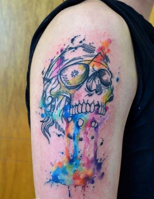 497x642 76 Crazy Skull Tattoos Designs Tattoo Ideas Tattoo - Watercolor Skull Tattoo