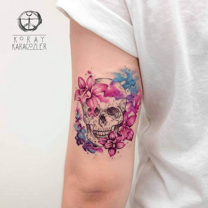 700x700 Amazing Watercolor Skull Tattoos By Koray - Watercolor Skull Tattoo