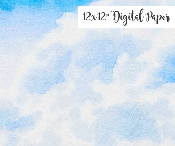 570x475 Watercolor Sky Clouds 12x12 Watercolor Digital Background Etsy - Watercolor Sky And Clouds