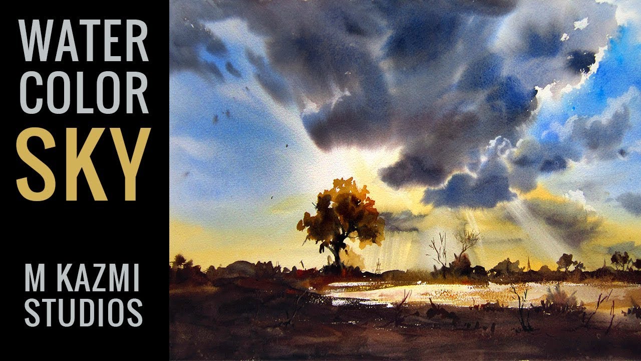 1280x720 Watercolor Sky With Beautiful Clouds Watercolor Tutorial For - Watercolor Sky And Clouds