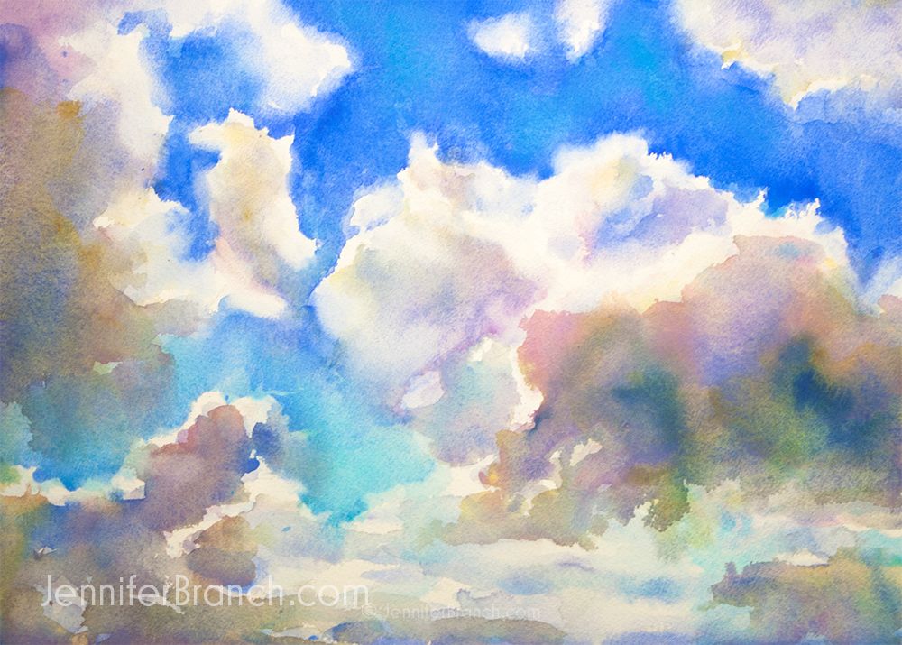 1000x715 Blue Sky Sketching Watercolor Painting Tutorial Techniques And - Watercolor Sky And Clouds