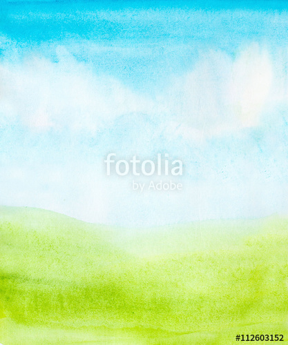 417x500 Watercolor Abstract Sky, Clouds And Green Grass Background Stock - Watercolor Sky Background