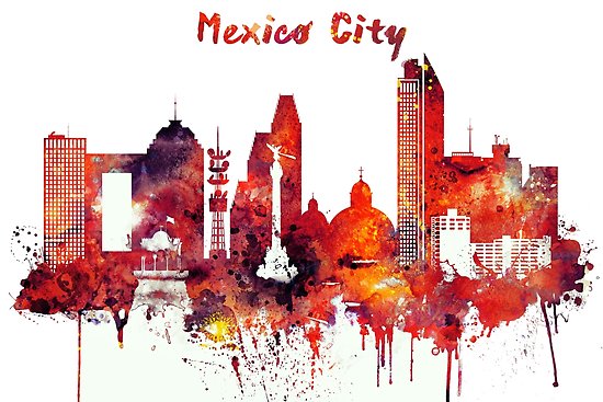 550x367 Mexico City Watercolor Skyline Posters By Ivondesign Redbubble - Watercolor Skyline
