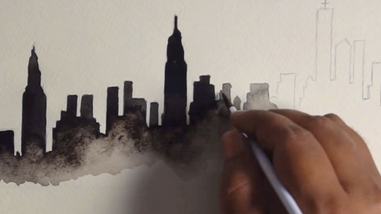 1280x720 New York City Skyline Watercolor Painting - Watercolor Skyline