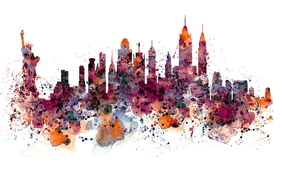 900x582 New York Skyline Watercolor Mixed Media By Marian Voicu - Watercolor Skyline