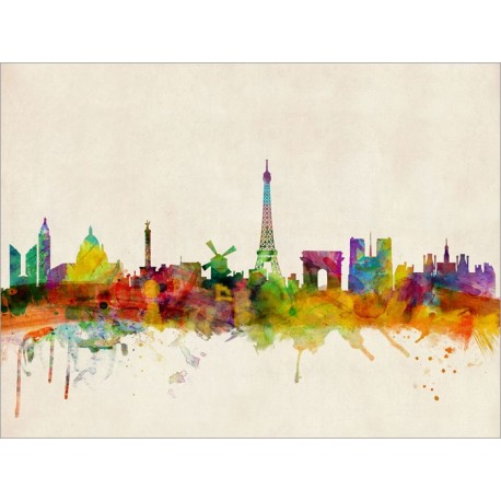 458x458 Paris Skyline Watercolour Art Canvas Print - Watercolor Skyline