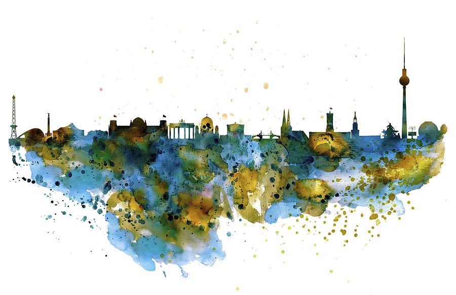 900x582 Berlin Watercolor Skyline Painting By Marian Voicu - Watercolor Skyline