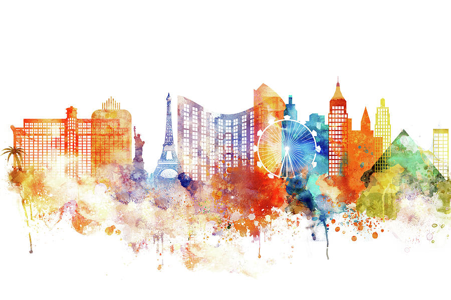 900x600 Las Vegas Watercolor Skyline Painting By Dim Dom - Watercolor Skyline