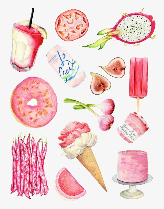 564x718 Snacks, Pink, Watercolor Png Image And Clipart For Free Download - Watercolor Snacks